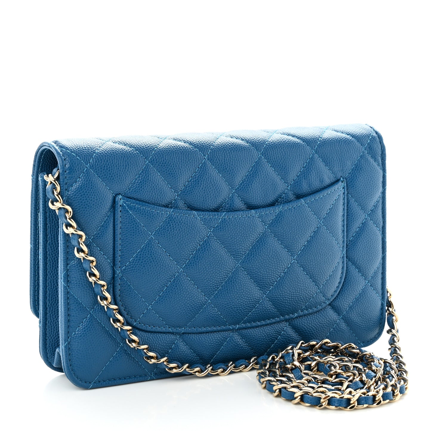 Caviar Quilted Wallet on Chain WOC Blue