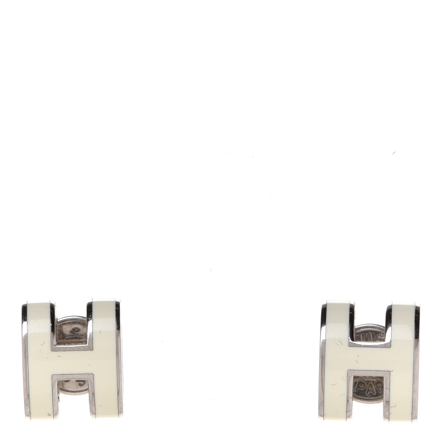 Hermes Palladium Lacquered Mini Pop H Earrings White 1 of 5