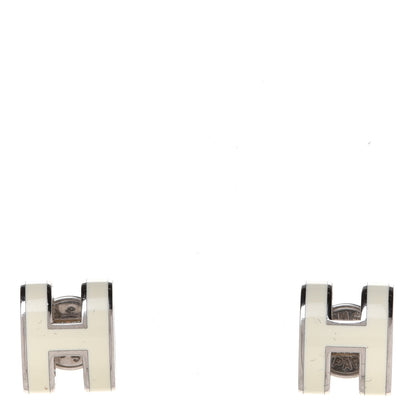 Hermes Palladium Lacquered Mini Pop H Earrings White 1 of 5