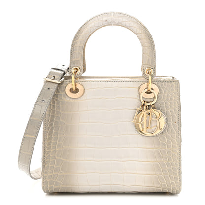 Christian Dior Metallic Alligator Medium Lady Dior White Grey 1 of 12