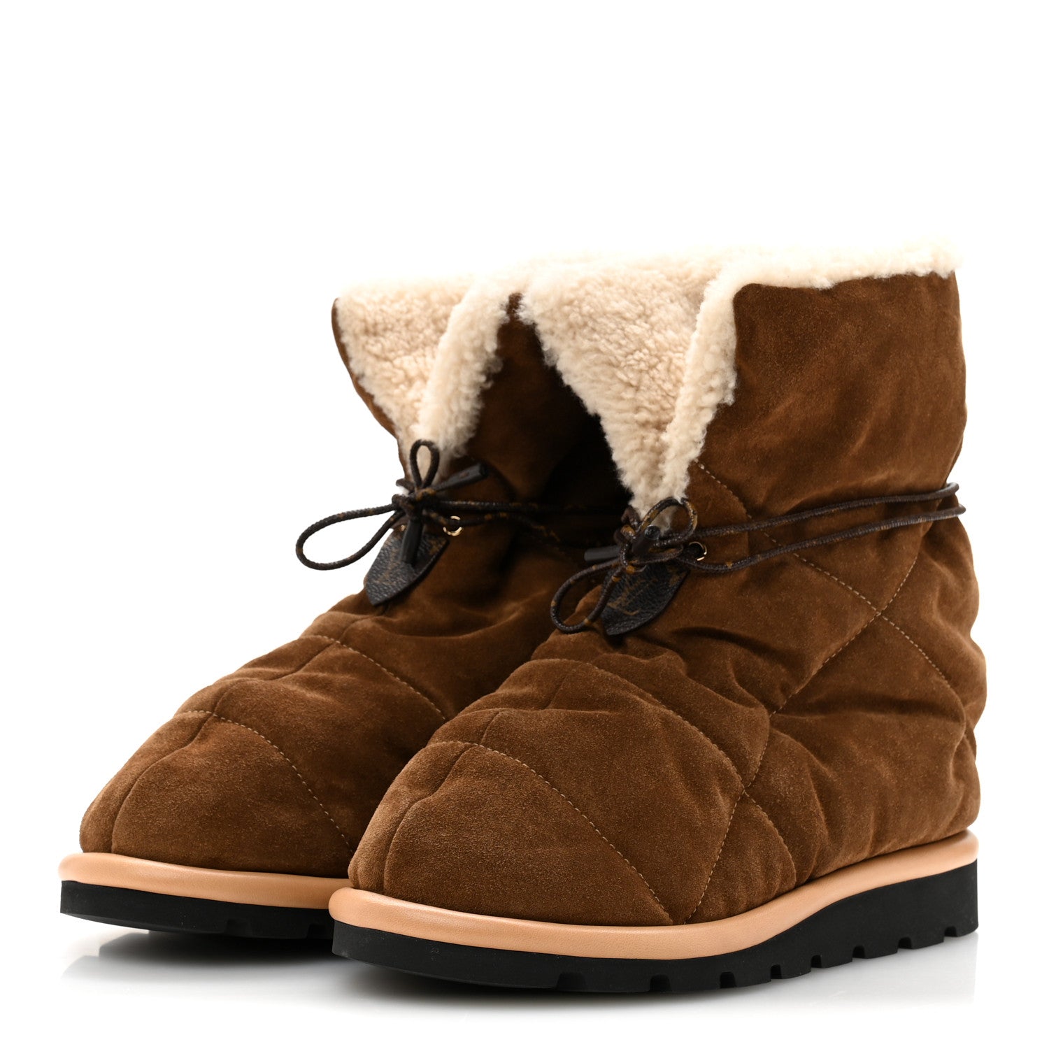 Louis Vuitton Suede Shearling Quilted Flat Ankle Boot 38 Beige 4 of 9