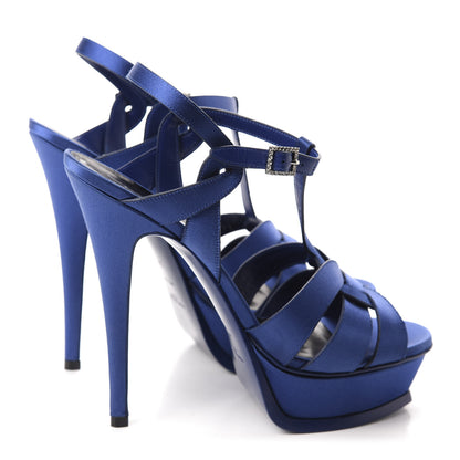 Saint Laurent Satin Tribute 105 Platform Sandals 39 Blue 4 of 10