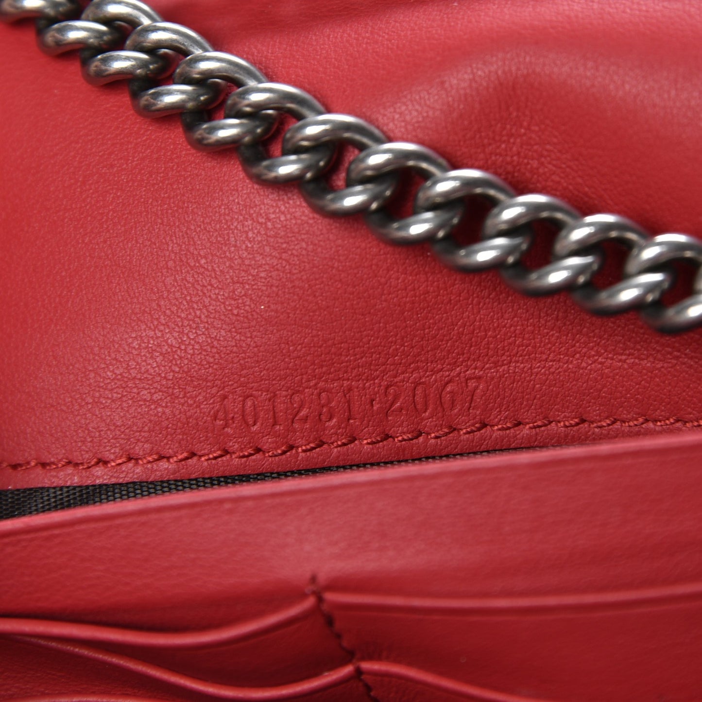 GG Supreme Monogram Mini Dionysus Chain Wallet Beige Vulcanic Red