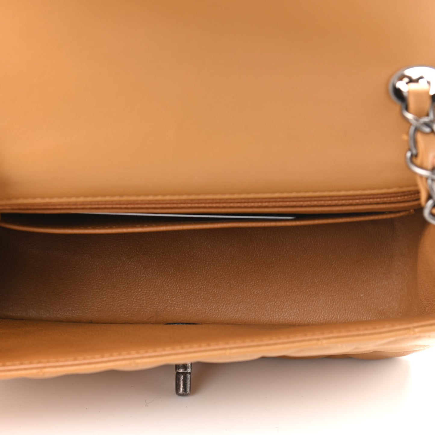Lambskin Quilted Mini Rectangular Flap Camel