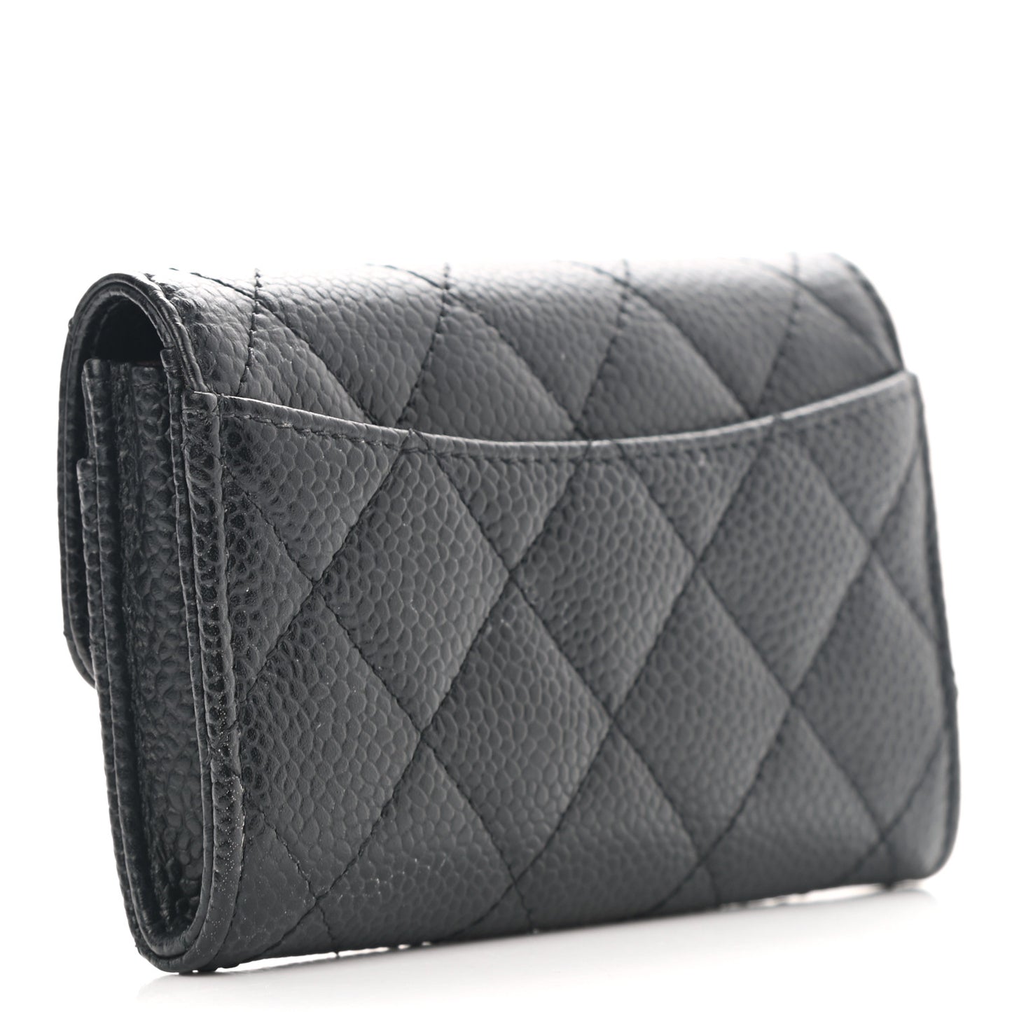 Caviar Quilted Flap Card Holder Wallet Black
