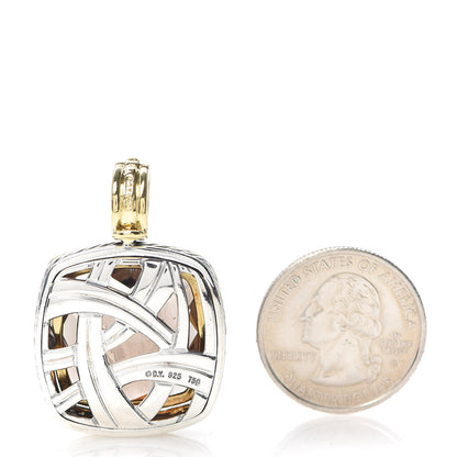 David Yurman Sterling Silver 18K Yellow Gold Diamond Smoky Quartz 20mm Albion Enhancer Pendant 2 of 3