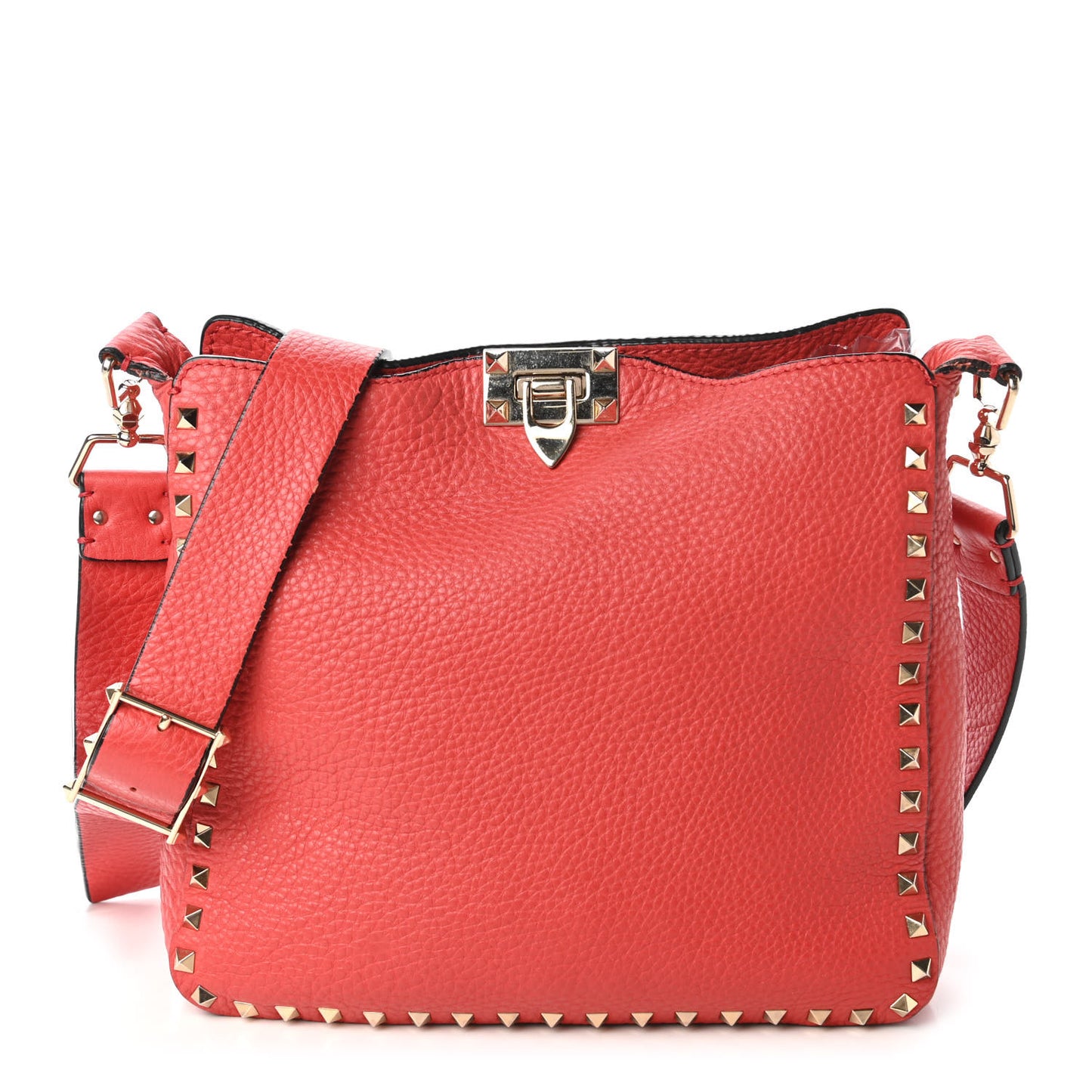 Pebbled Calfskin Small Rockstud Flip-Lock Messenger Bag Deep Coral