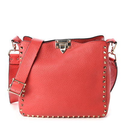 Valentino Garavani Pebbled Calfskin Small Rockstud Flip-Lock Messenger Bag Deep Coral 1 of 10