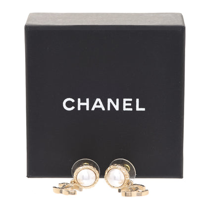 Chanel Pearl Hammered CC Drop Earrings Gold Pearly White 5 of 5