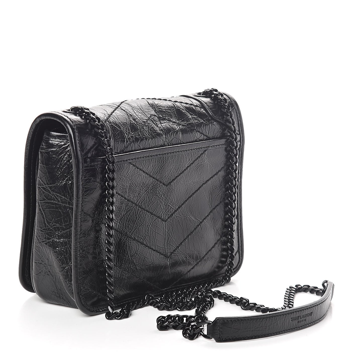 Crinkled Calfskin Matelasse Monogram Niki Chain Wallet Black