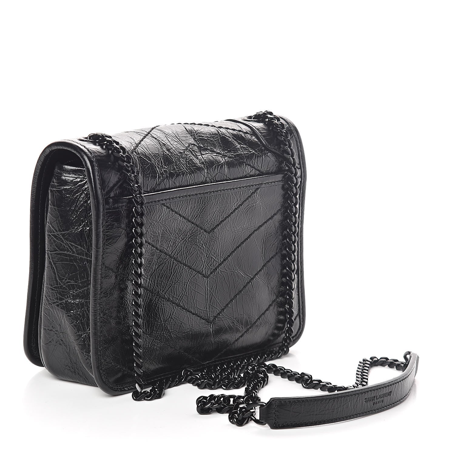 Saint Laurent Crinkled Calfskin Matelasse Monogram Niki Chain Wallet Black 3 of 9