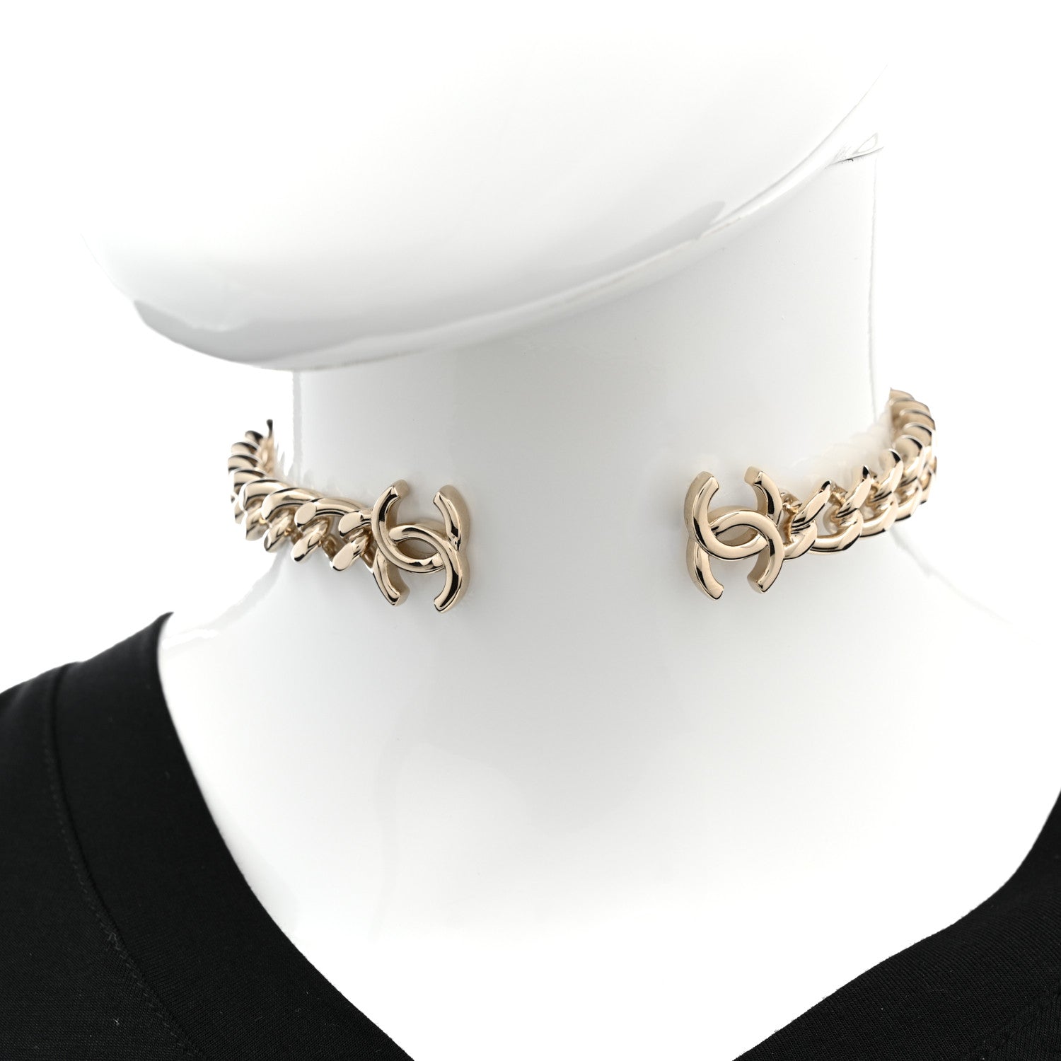 Chanel Metal CC Chain Link Choker Necklace M Gold 2 of 6