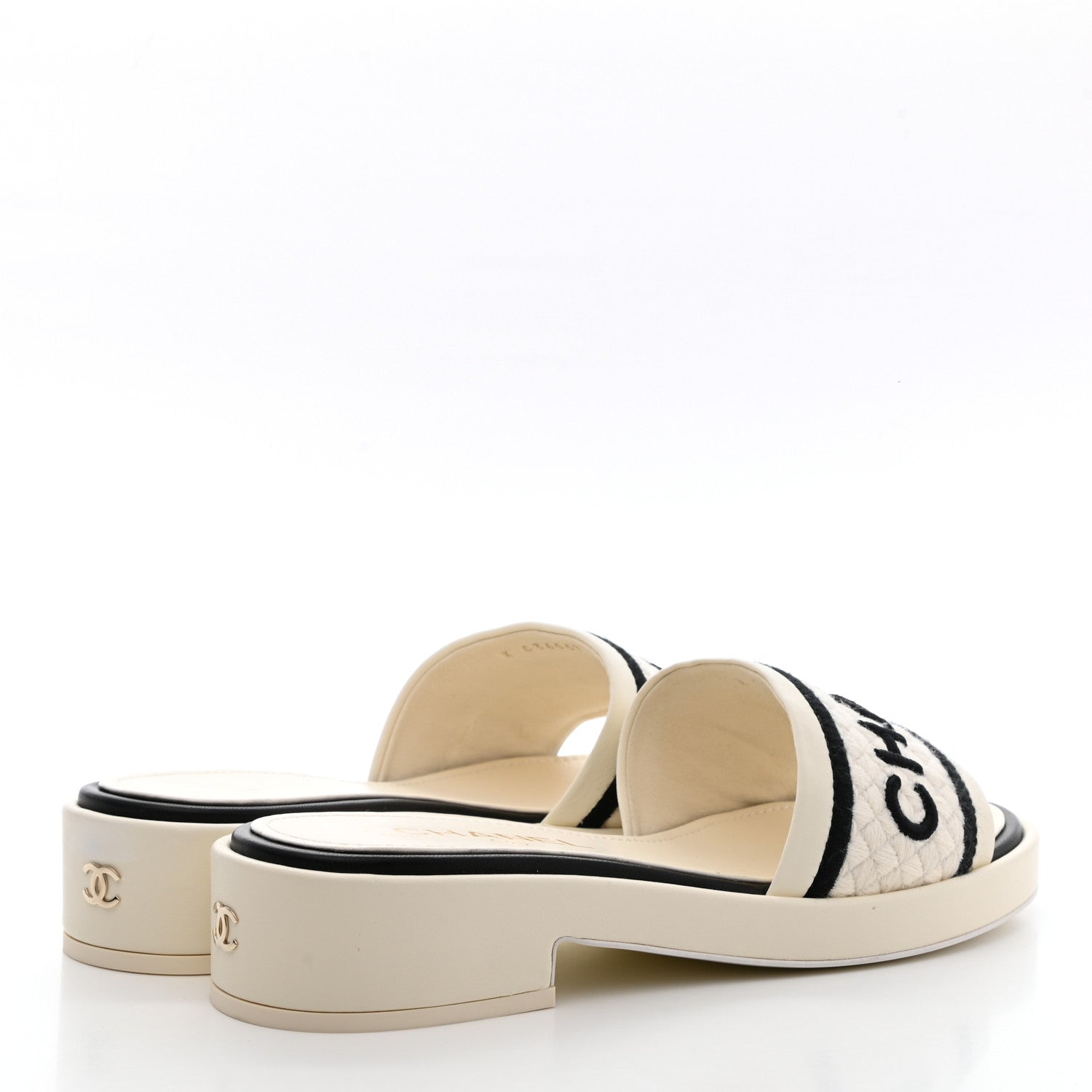 Chanel Lambskin Embroidered CC Mule Sandal 39 Ivory Black 4 of 9