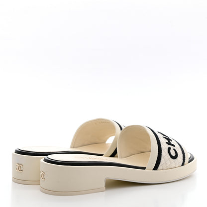 Chanel Lambskin Embroidered CC Mule Sandal 39 Ivory Black 4 of 9