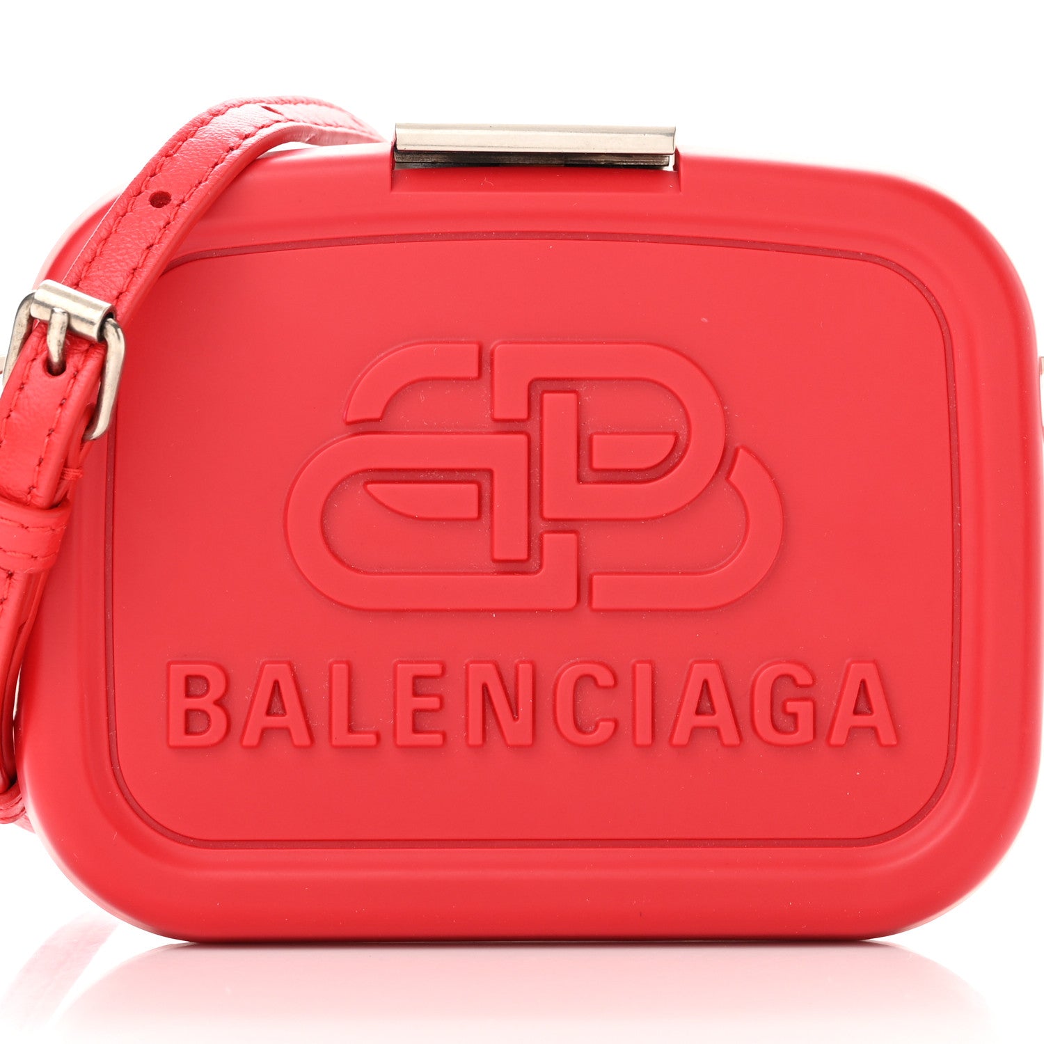 Balenciaga Recycled Plastic Calfskin Embossed Mini Lunch Box Case with Strap Red 7 of 10
