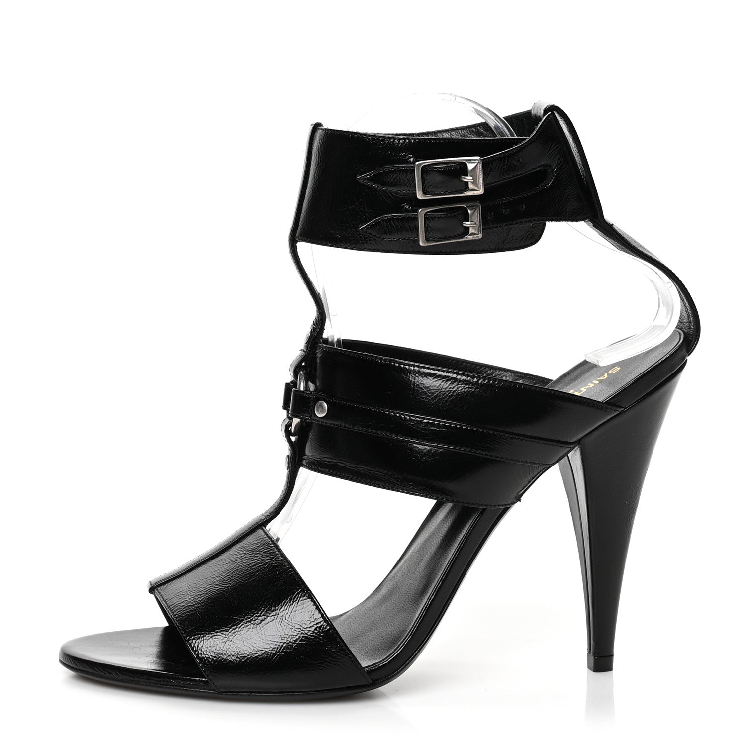 Saint Laurent Shiny Calfskin Fetish Sandal 40 Black 1 of 8