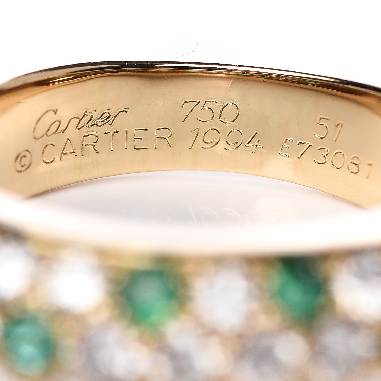 Cartier 18K Yellow Gold Diamond Emerald 6mm Etincelle De Band Ring 51 5.75 4 of 4