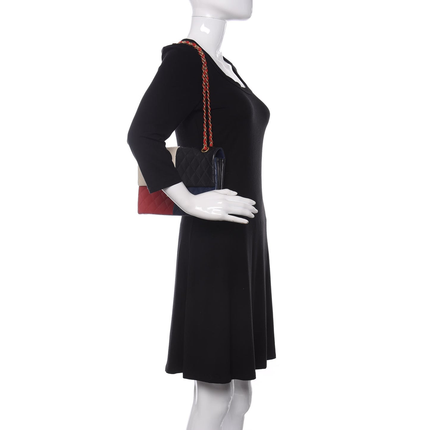 Lambskin Quilted Colorblock Pagoda Flap Black White Red Navy