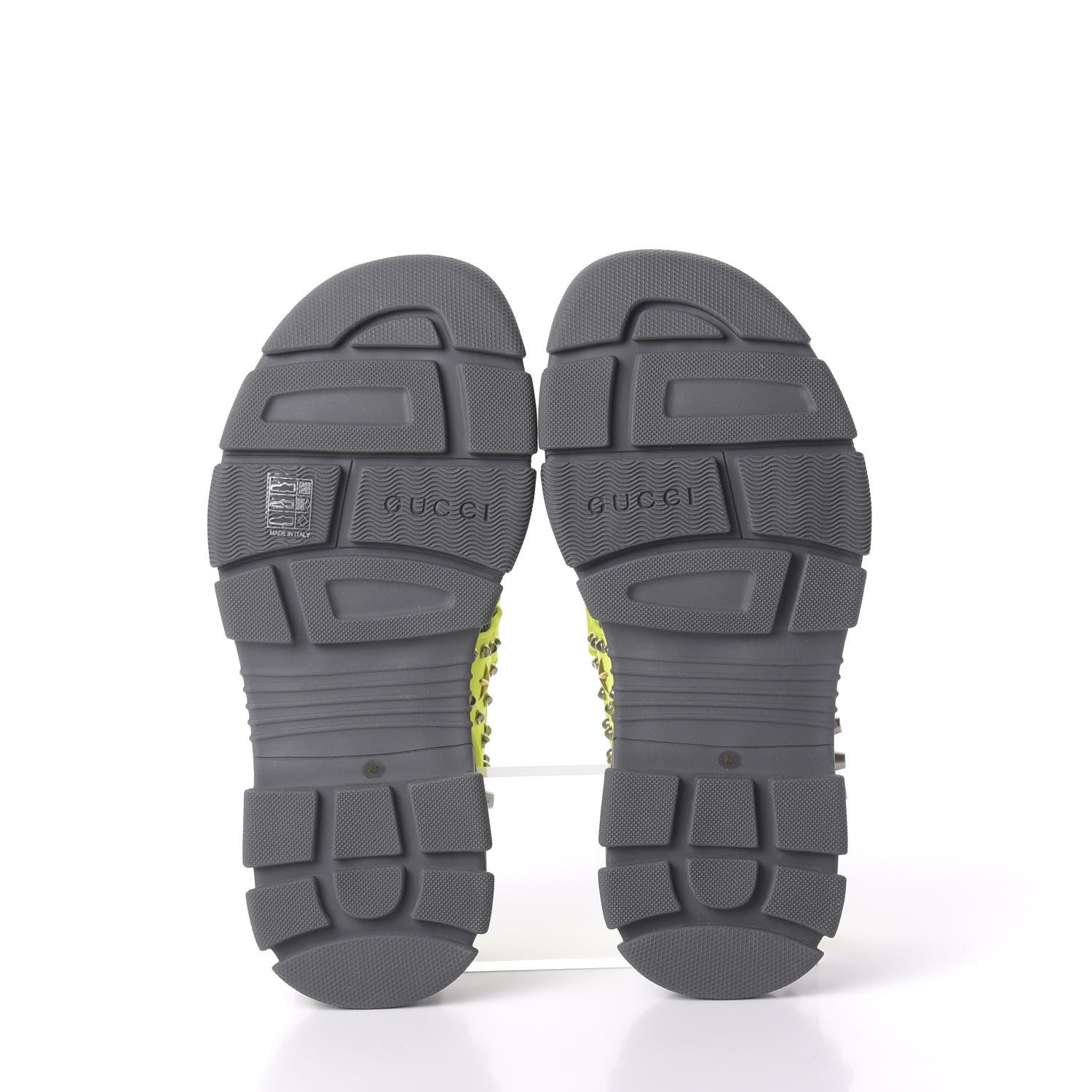 Gucci Technical Canvas Calfskin Studded Mens Aguru Sandals 10 Neon Yellow 6 of 9