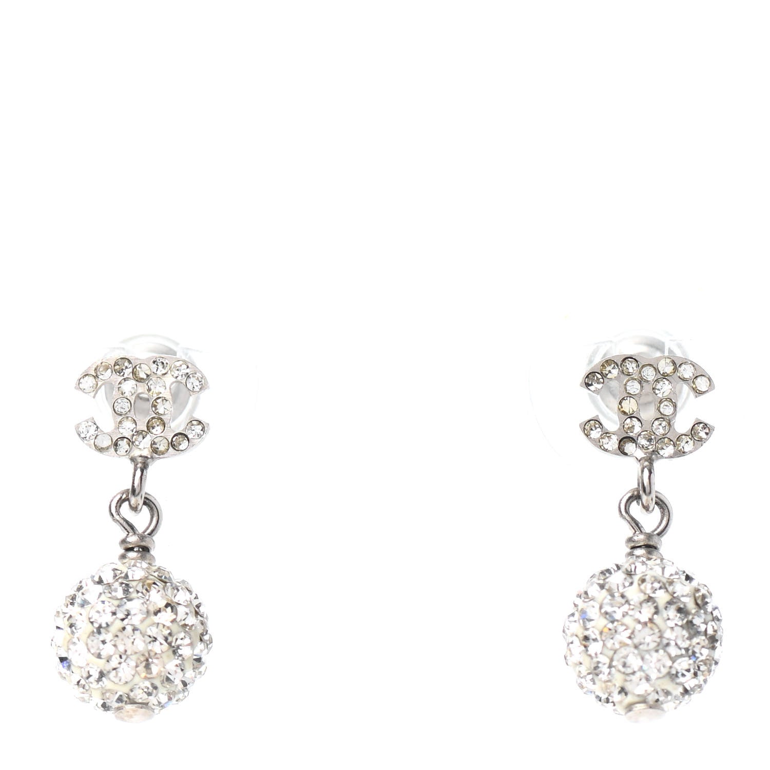 Chanel Crystal CC Drop Earrings White Silver 1 of 4