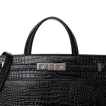 Saint Laurent Shiny Calfskin Crocodile Embossed Small Manhattan Shopper Tote Black 11 of 11