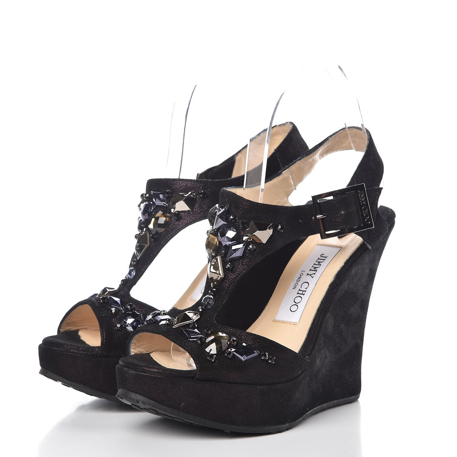Jimmy Choo Glitter Fabric Embellished Peyton Wedge Sandals 37 Metallic Blue 3 of 13