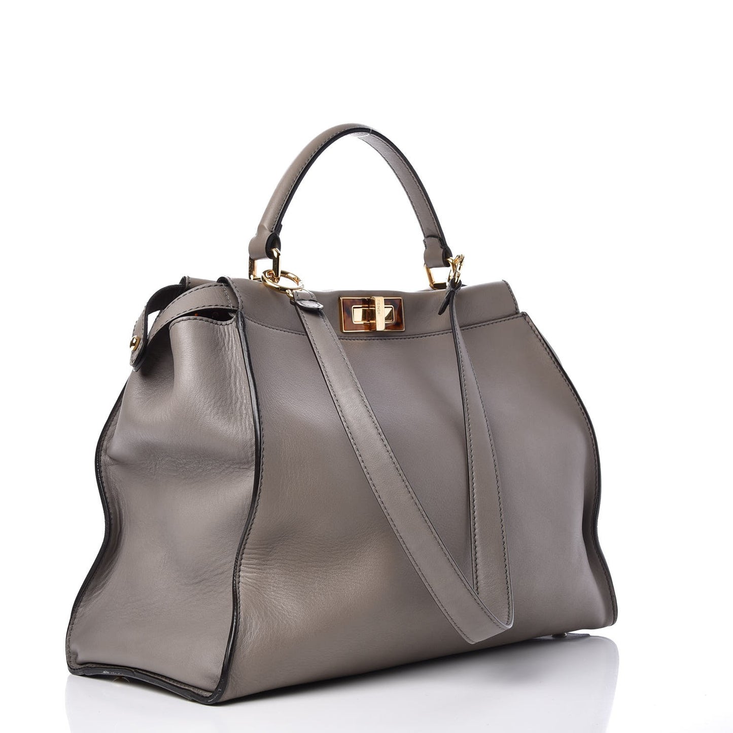 Vitello Seta Suede Plexiglass Tortoise Large Peekaboo Iconic Satchel Asfalto Marrone