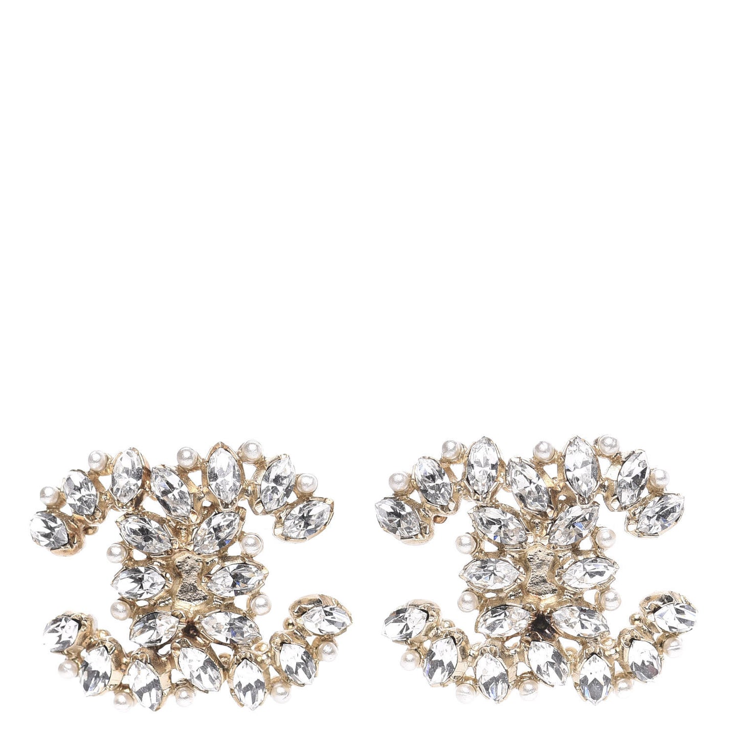 Pearl Crystal CC Earrings Gold