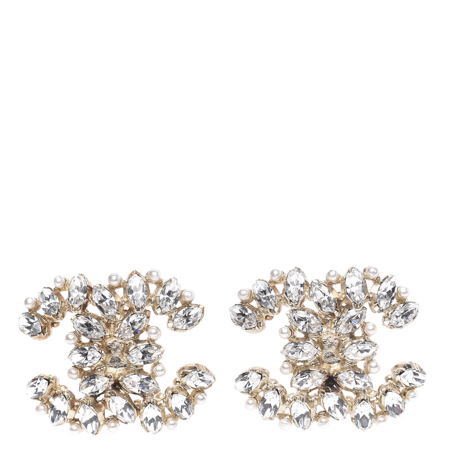 Chanel Pearl Crystal CC Earrings Gold 1 of 5