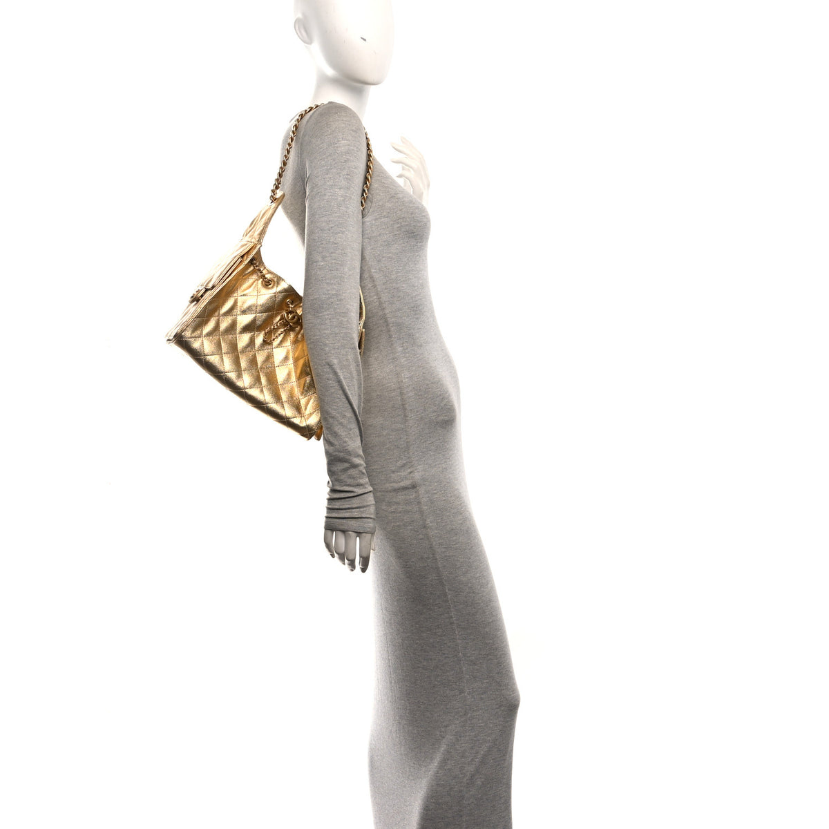 Metallic Caviar Quilted Small Chanel 25 Handbag Gold