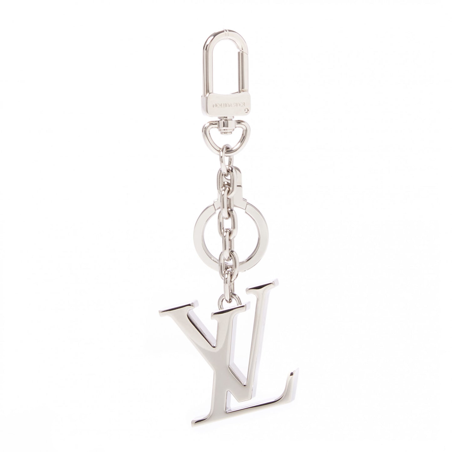 Metal Palladiium Finish LV Initiales Bag Charm Key Holder Silver