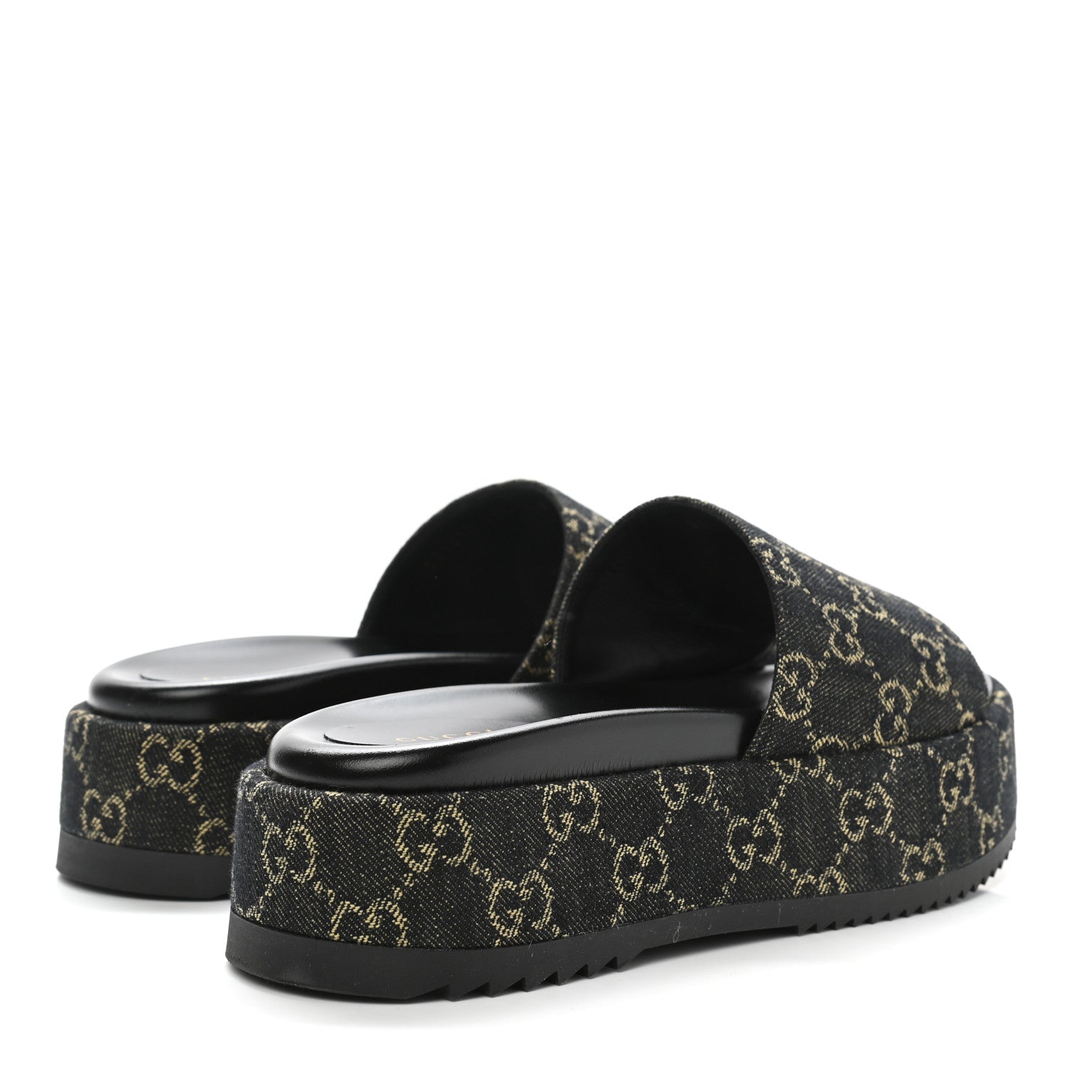 Gucci Jacquard Black Denim GG Monogram Angelina Platform 55mm Slide Sandals 38.5 Black Ivory 4 of 9