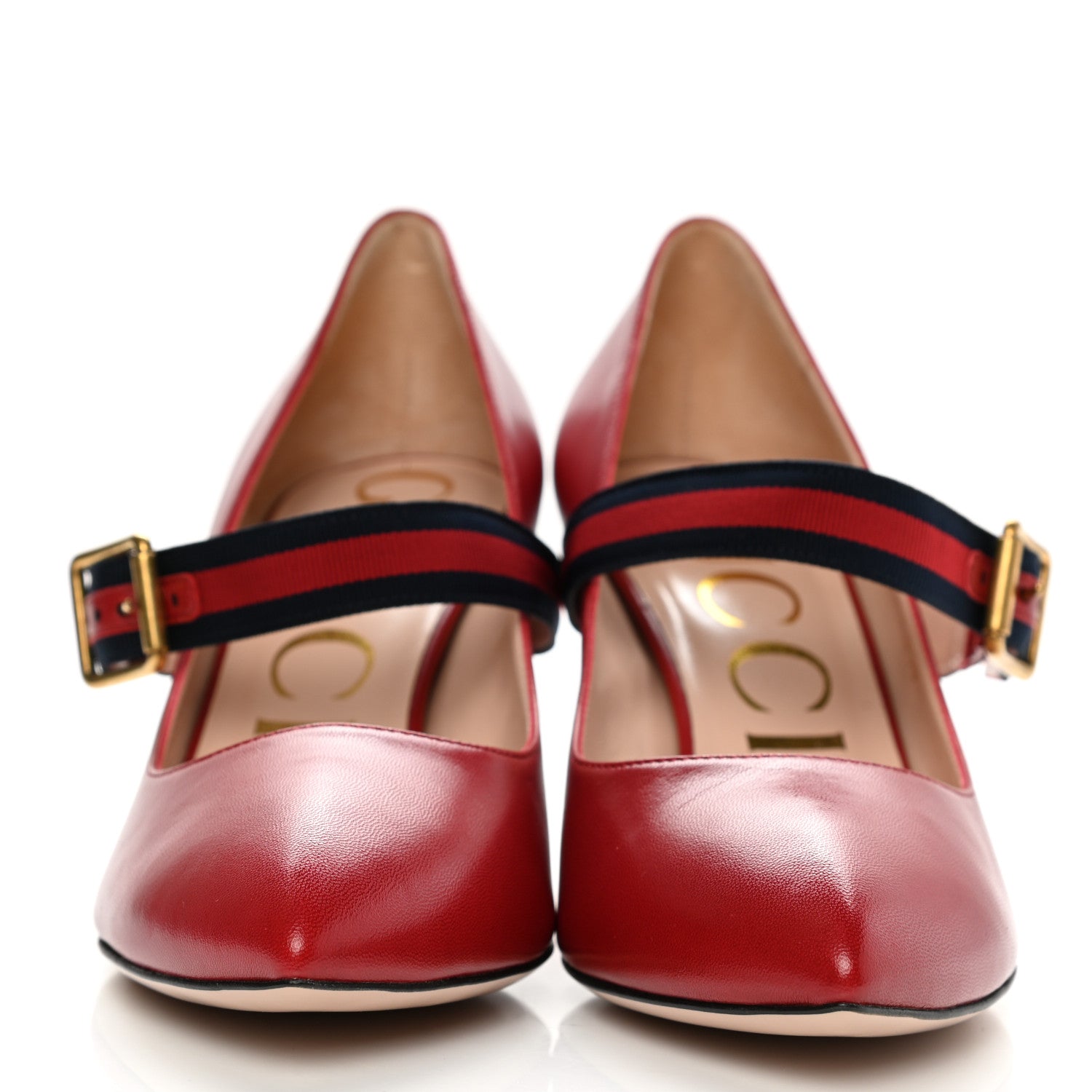 Gucci Malaga Kid Sylvie Web Mid Heel Pumps 37.5 Hibiscus Red 2 of 9