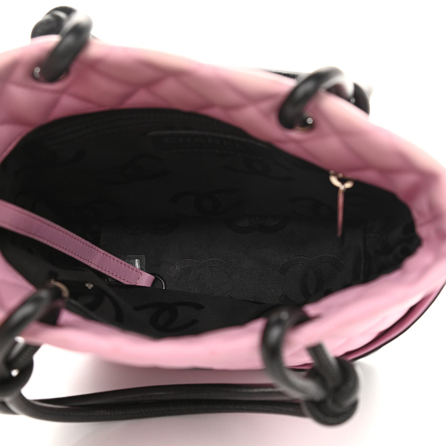 Calfskin Quilted Medium Cambon Tote Pink Black