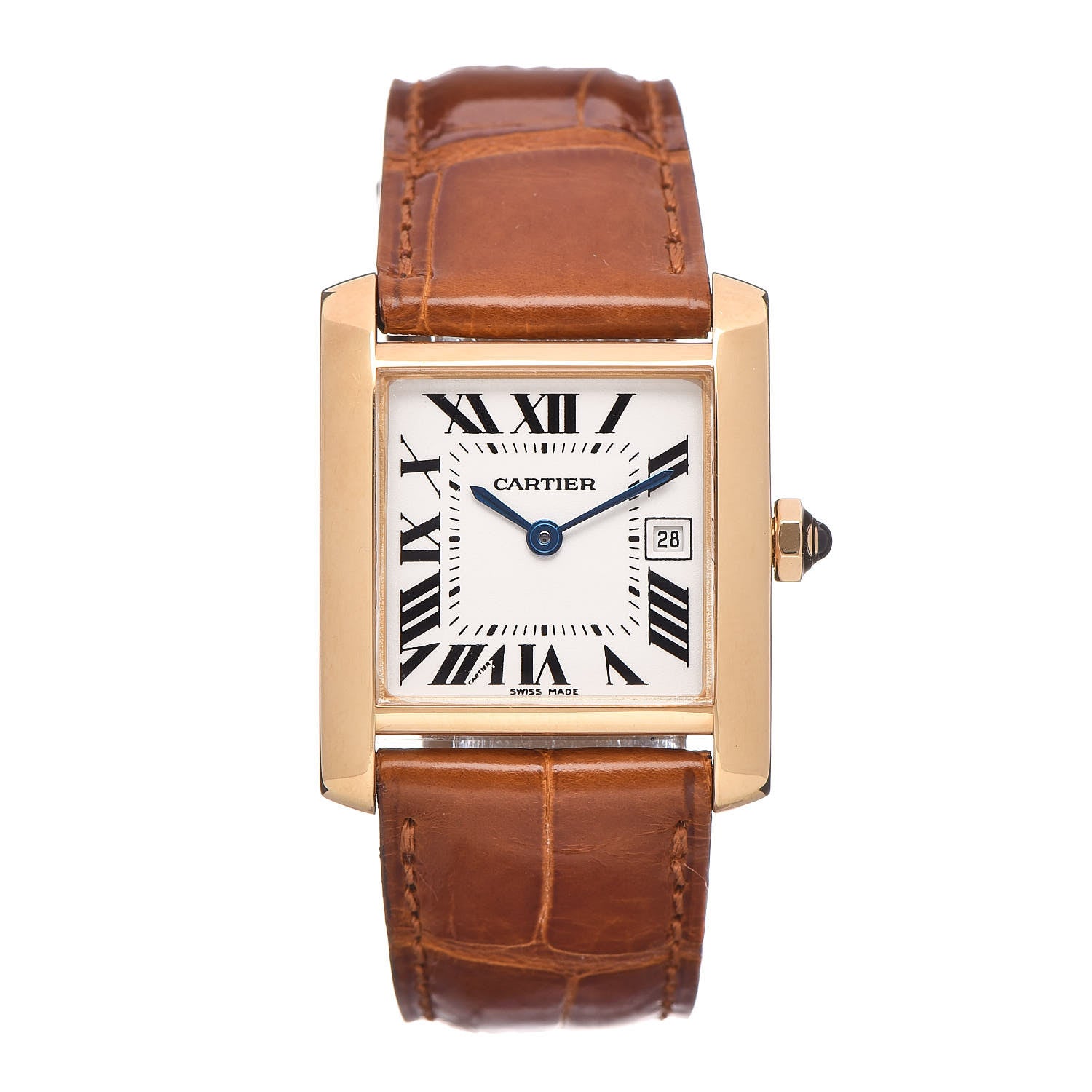 Cartier 18K Yellow Gold Alligator 25mm Tank Francaise Quartz Watch Brown 1 of 8