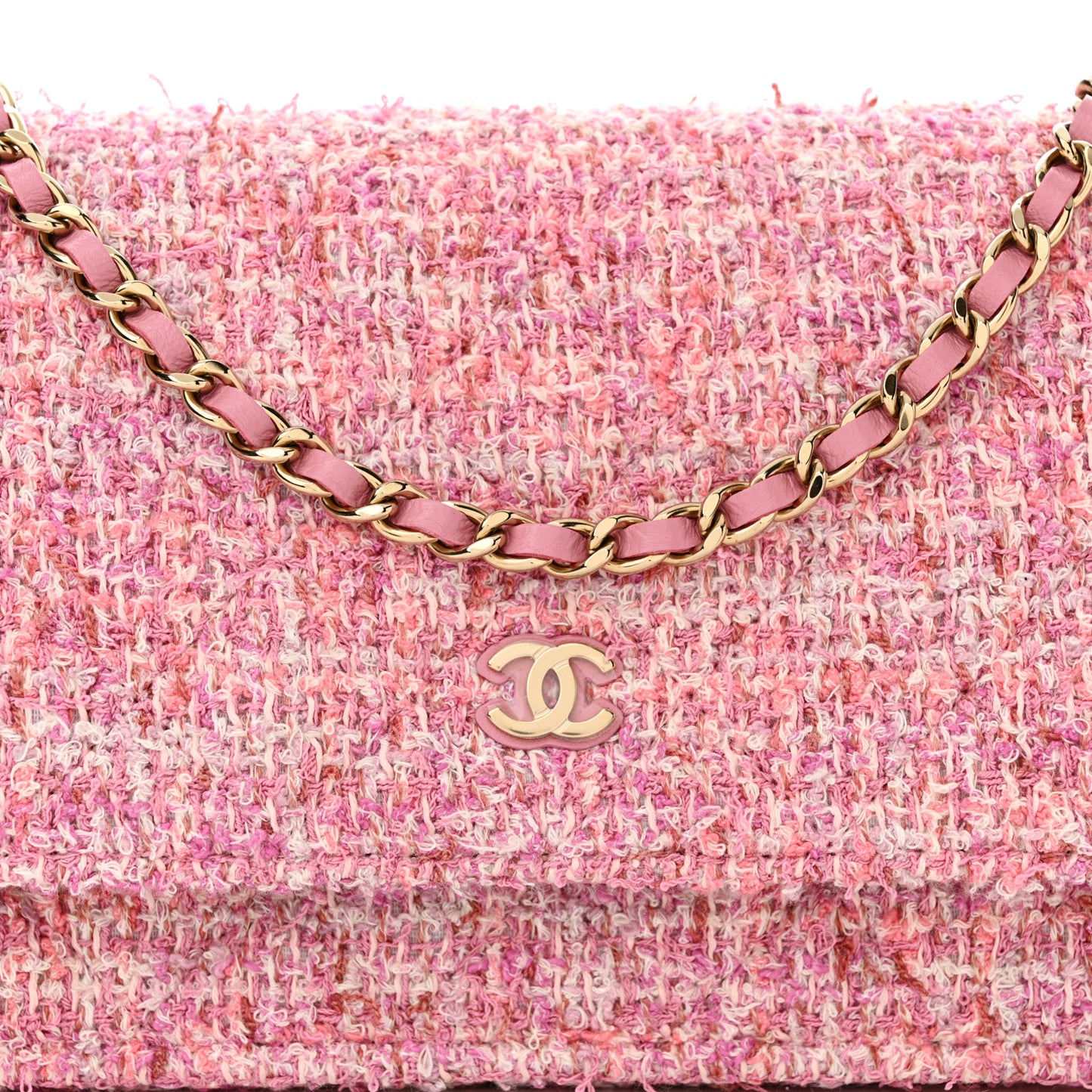 Tweed Quilted Wallet On Chain WOC Pink