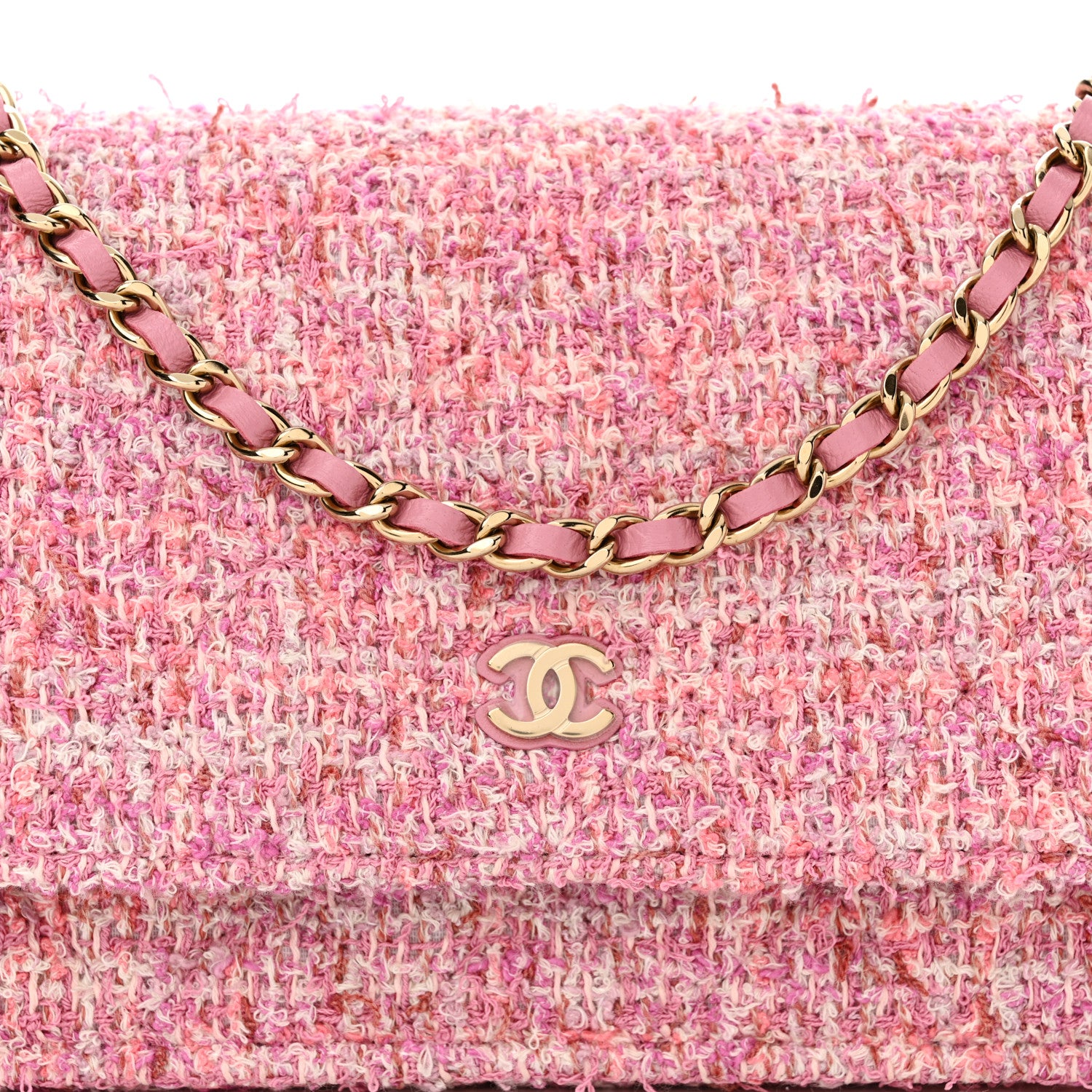 Chanel Tweed Quilted Wallet On Chain WOC Pink 9 of 12