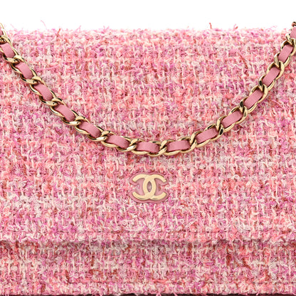 Chanel Tweed Quilted Wallet On Chain WOC Pink 9 of 12
