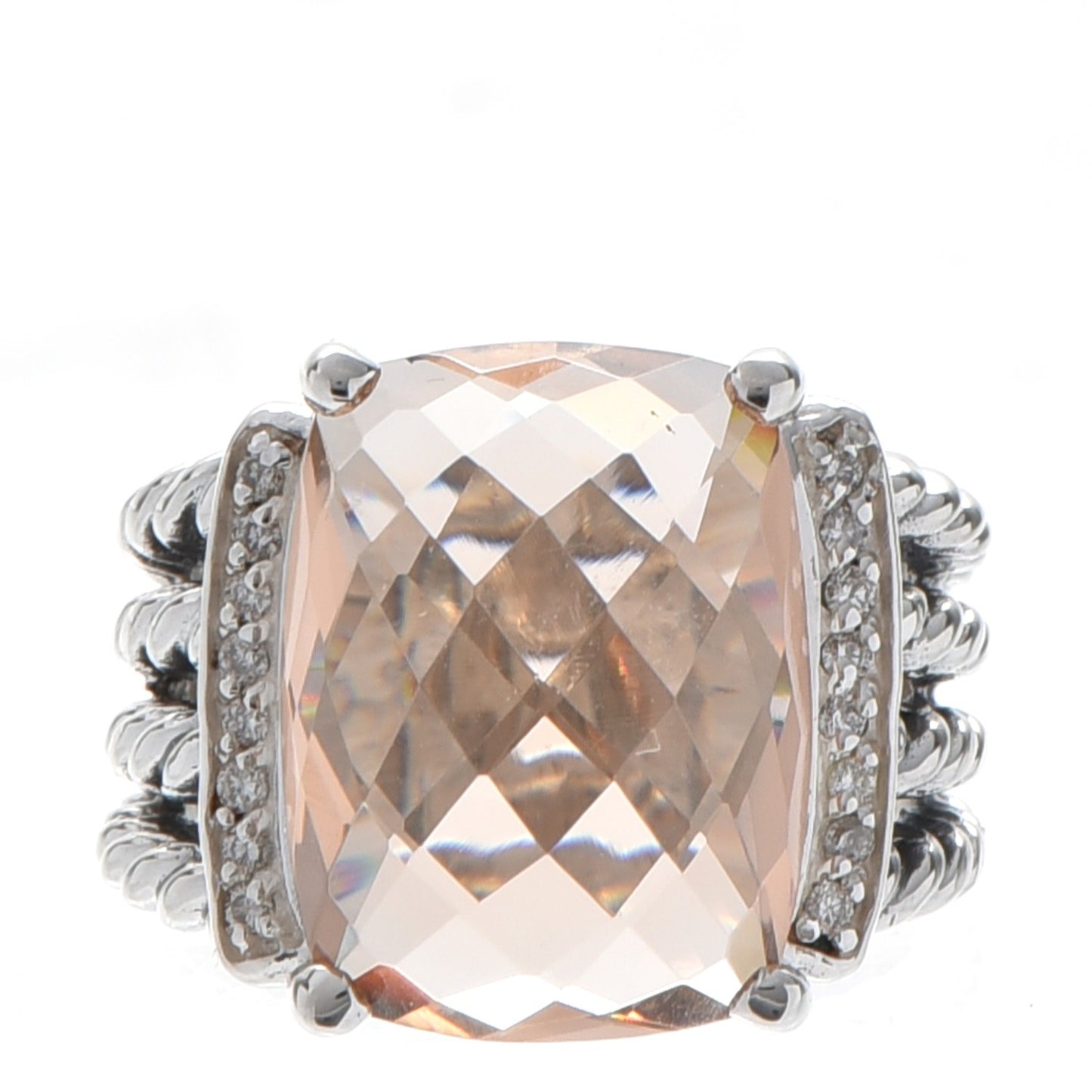 Sterling Silver Diamond Morganite 16mm Wheaton Ring 52 6