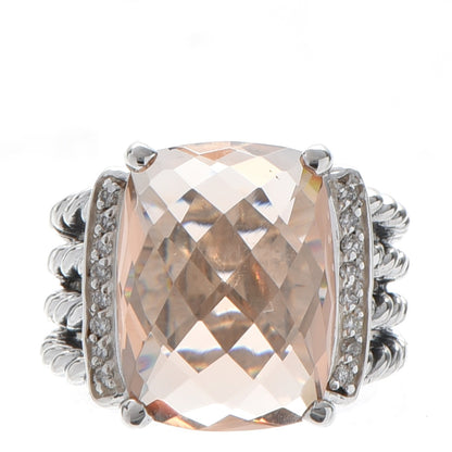 David Yurman Sterling Silver Diamond Morganite 16mm Wheaton Ring 52 6 1 of 4