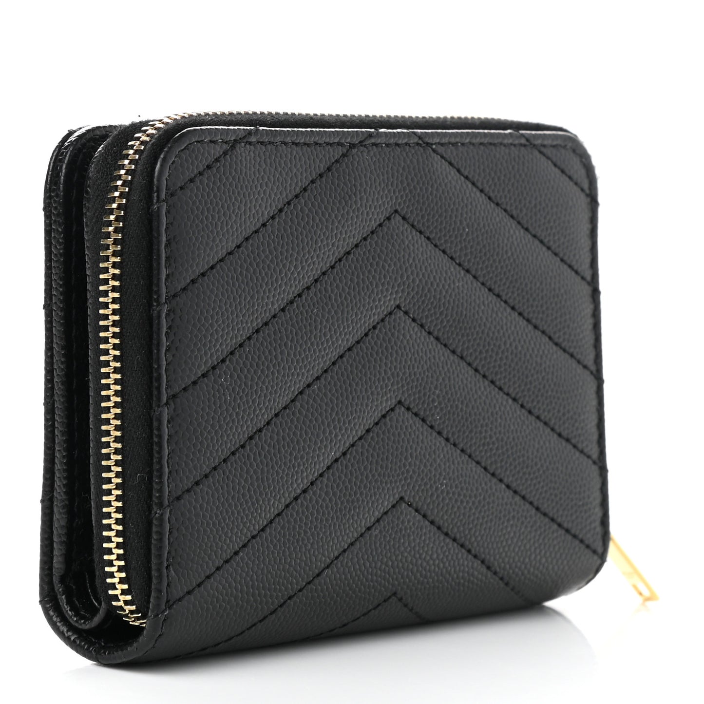 Grain De Poudre Matelasse Chevron Monogram Compact Zip Around Wallet Black