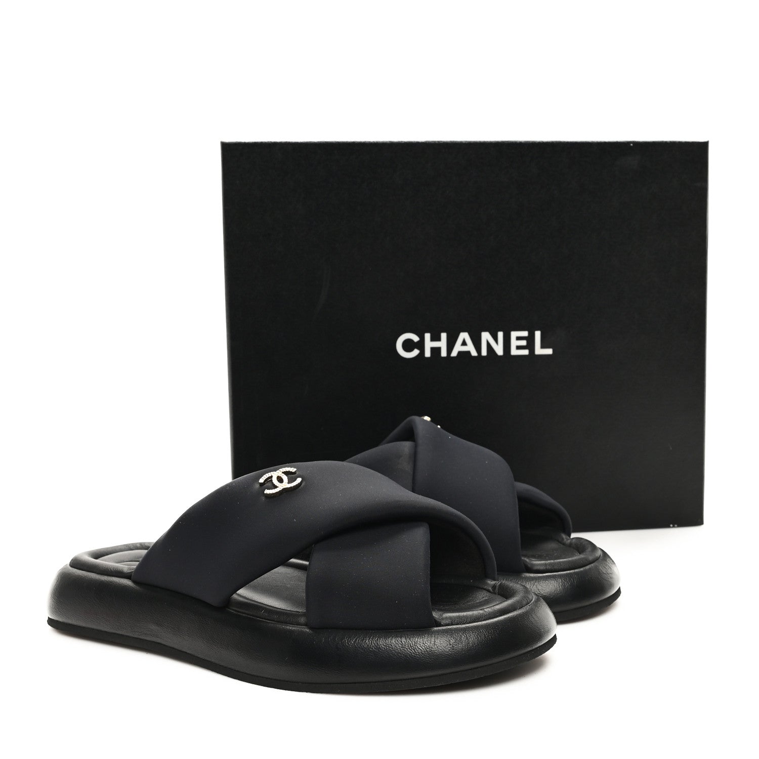 Chanel Fabric CC Mules Sandals 39 Black 9 of 10