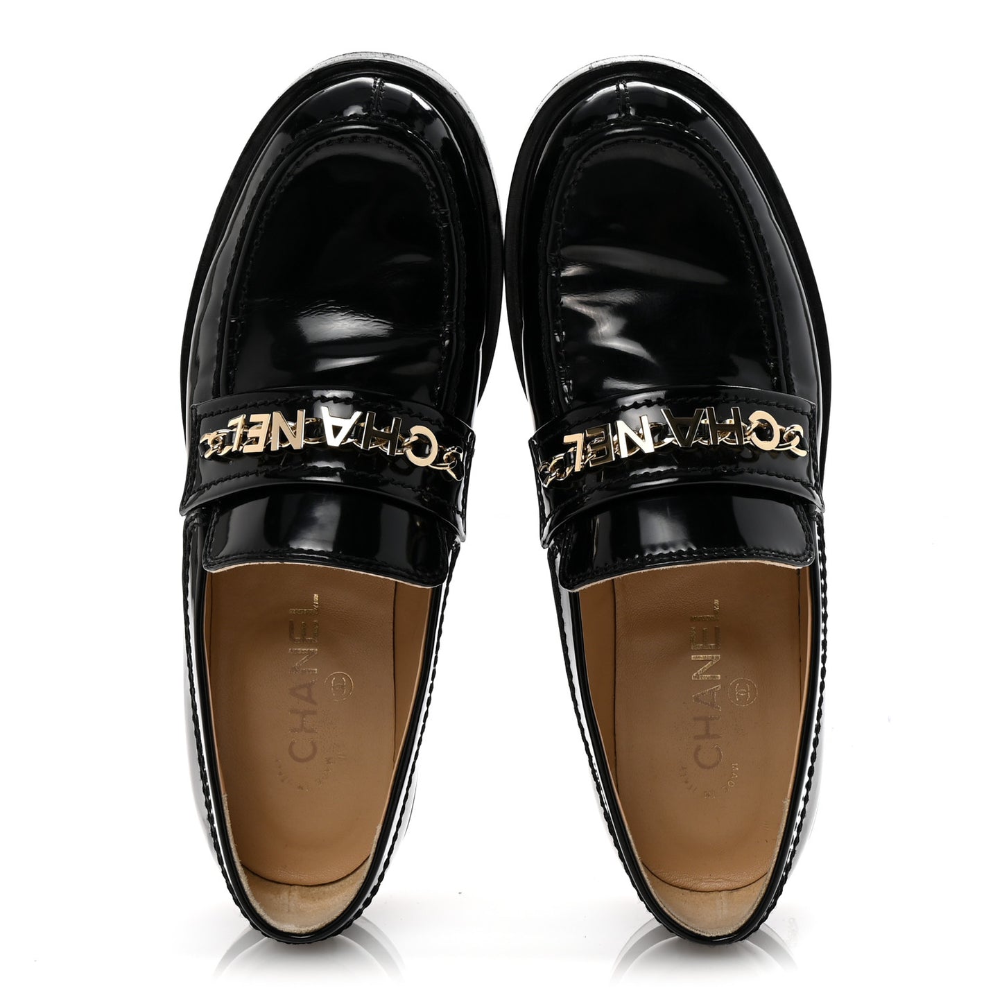 Shiny Calfskin Logo Loafers 40 Black
