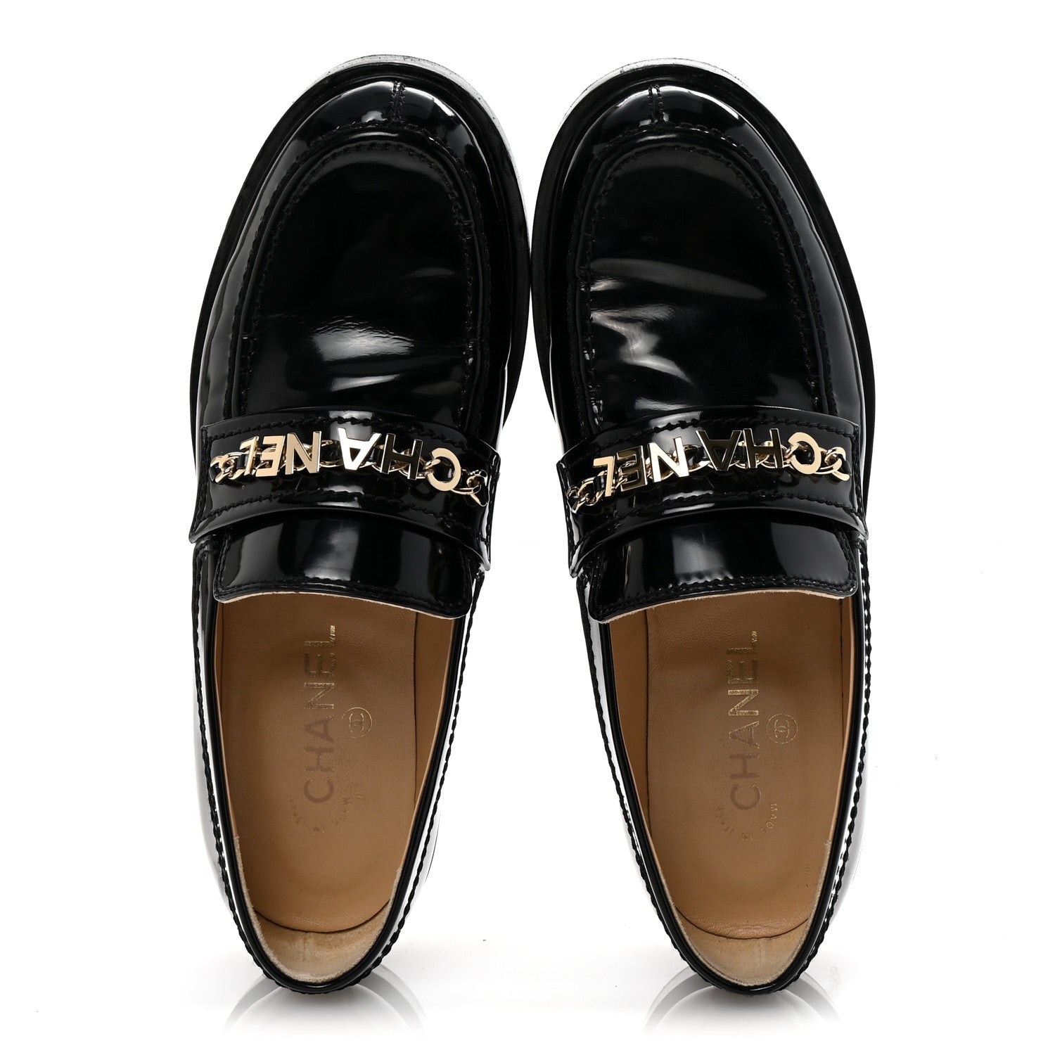 Chanel Shiny Calfskin Logo Loafers 40 Black 2 of 9