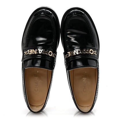 Chanel Shiny Calfskin Logo Loafers 40 Black 2 of 9