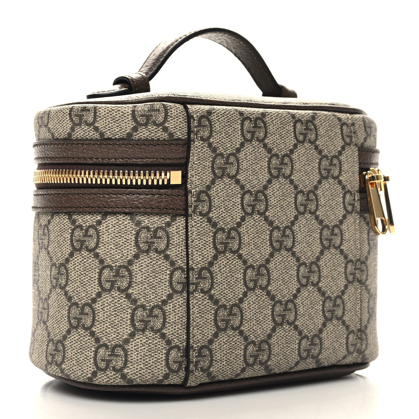 GG Supreme Monogram Textured Calfskin Web Ophidia Vanity Cosmetic Case Beige Ebony New Acero