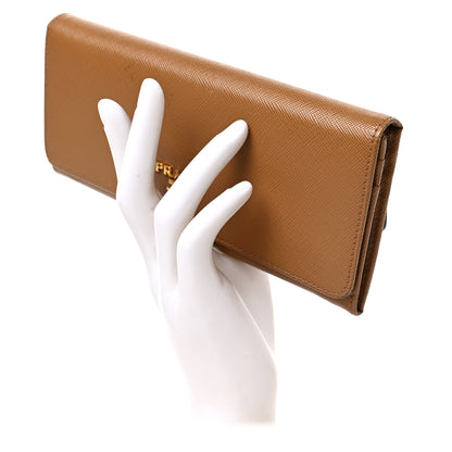 Prada Saffiano Metal Continental Flap Wallet Caramel 2 of 7