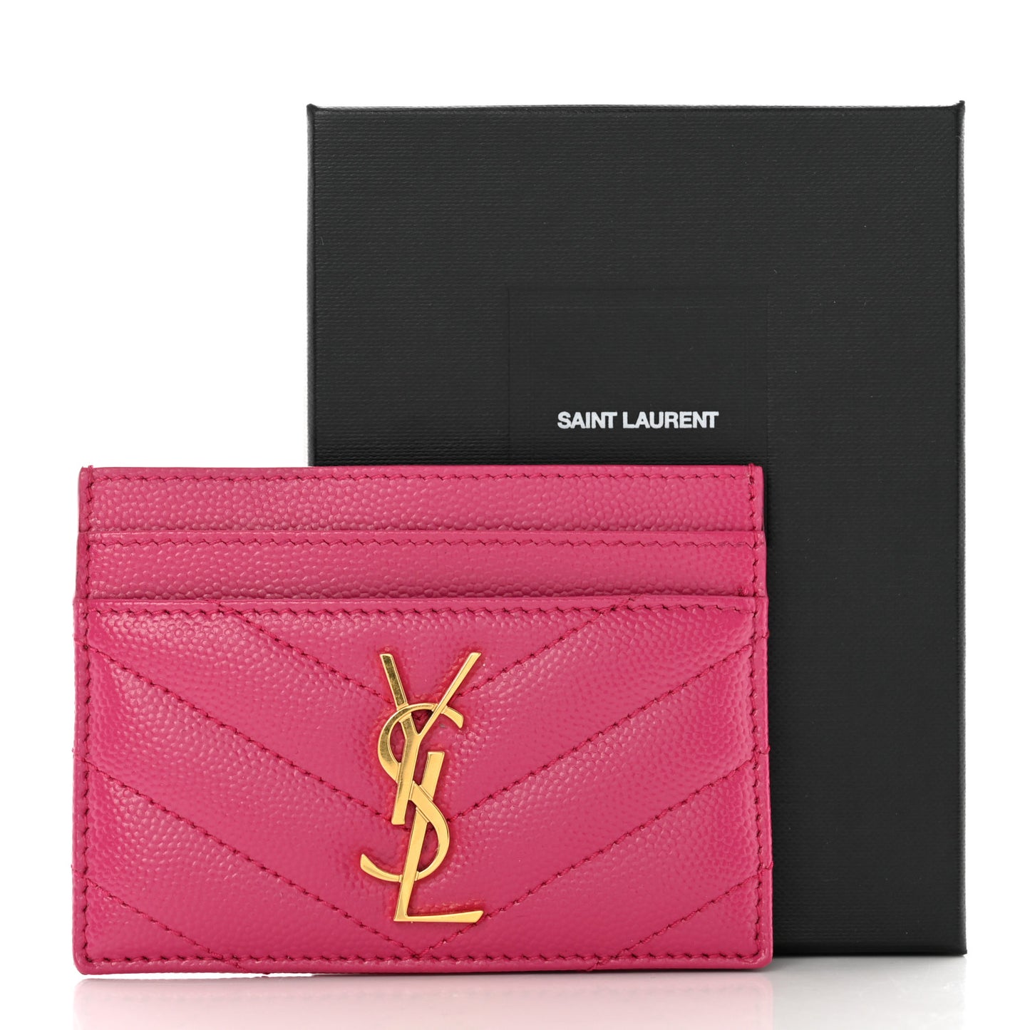 Grain De Poudre Matelasse Chevron Monogram Credit Card Case Fresh Fuxia