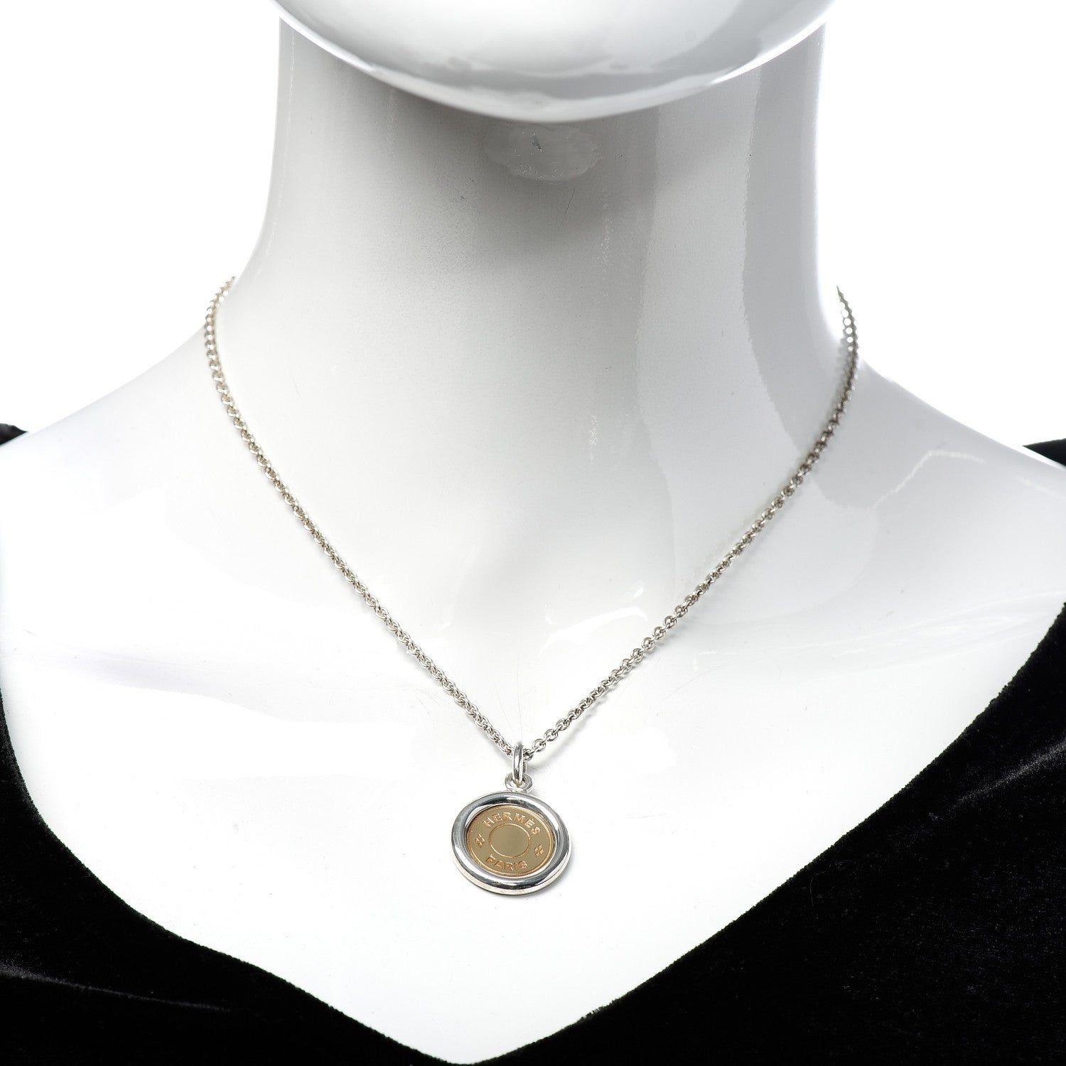 Hermes Sterling Silver 18K Yellow Gold Sellier Pendant Necklace 2 of 5