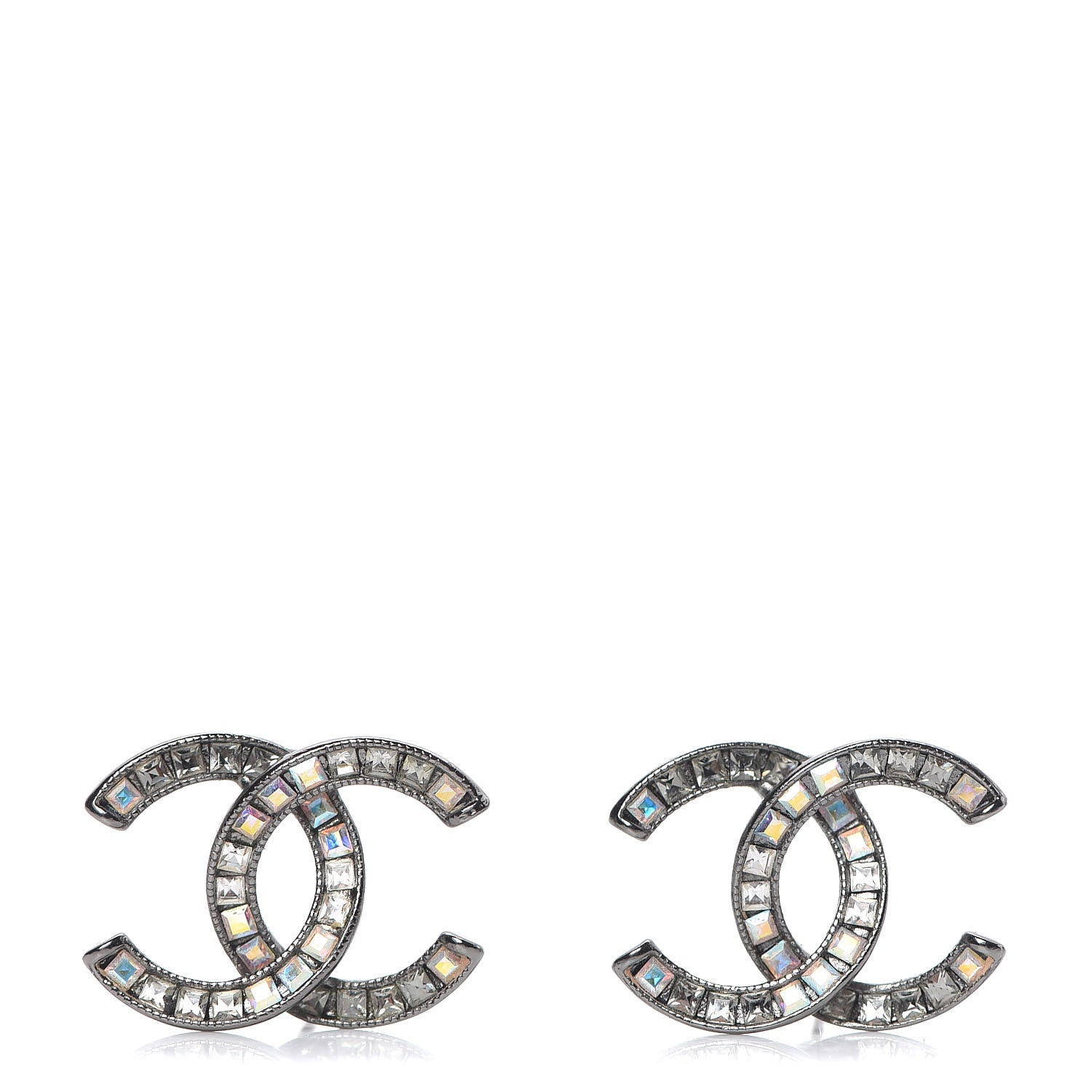 Chanel Crystal Baguette CC Earrings Ruthenium 1 of 4